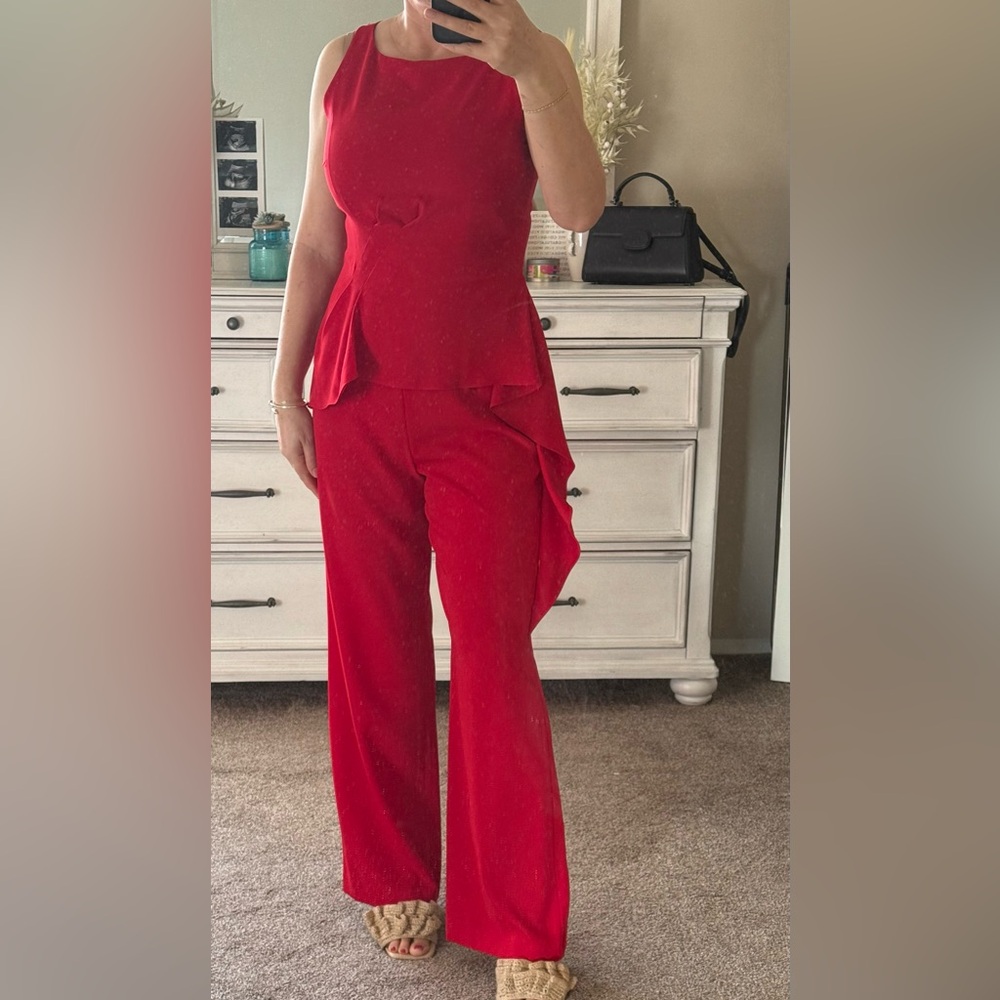 Antonio Melani Red Jumpsuit Wide Leg Pants Sz 6